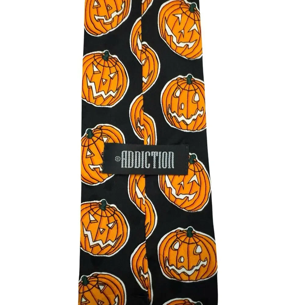 Addiction Halloween Pumpkins Jack O Lanterns Holiday Necktie 100% Silk